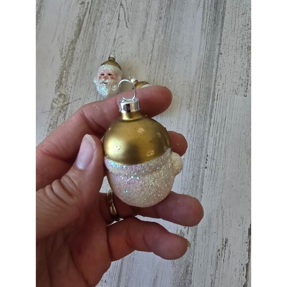 Vintage gold Santa glitter bust ornament glass Xmas tree - Picture 4 of 8
